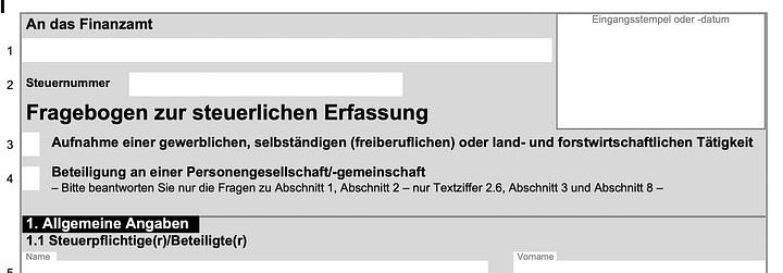 Fragebogen Finanzamt